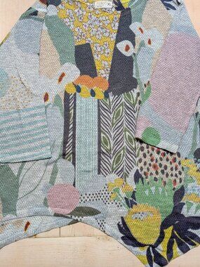Atelier 5 Abstract Floral Knit Sweater Made in USA Art to Wear Oversized, XL